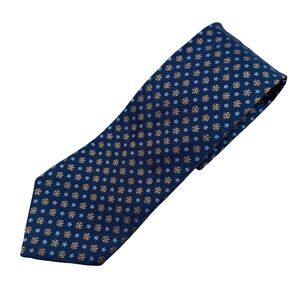 IKE BEHAR 100% Silk Neck Tie Hand Tailored ‎ Navy Blue Brown Purple Flowers 61L